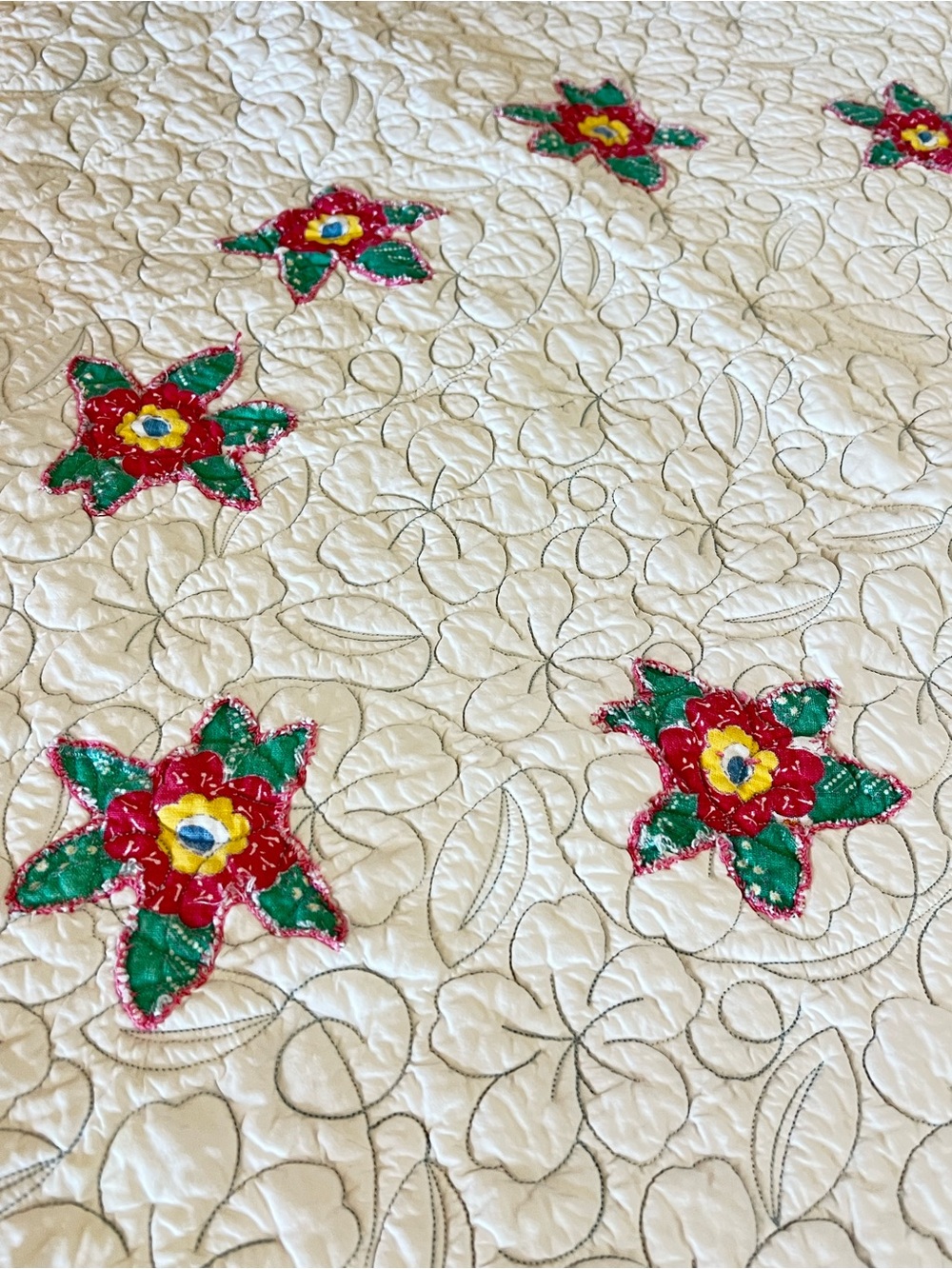 Handmade Floral Basket Appliqué Quilt Throw 73 x 56.5 - Picture 5 of 11